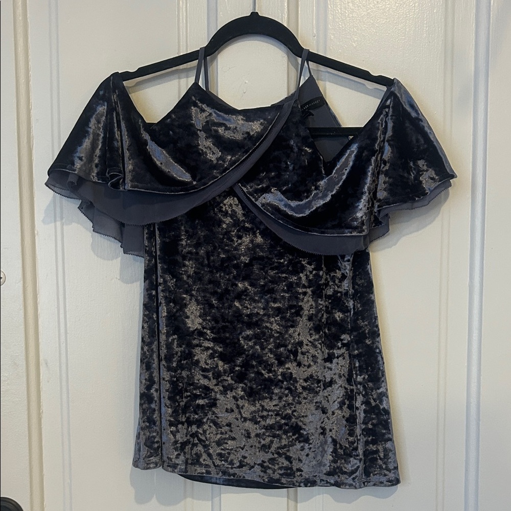 New Without Tags White House Black Market Cold Shoulder Velvet Top in Deep Blue